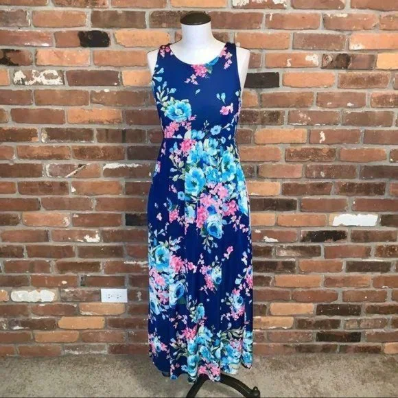 Bellamie Dresses | Bellamie Womens Blue Floral Sleeveless Racerback Maxi Dress Size Small | Color: Blue | Size: S | Pm-78852059'S Closet